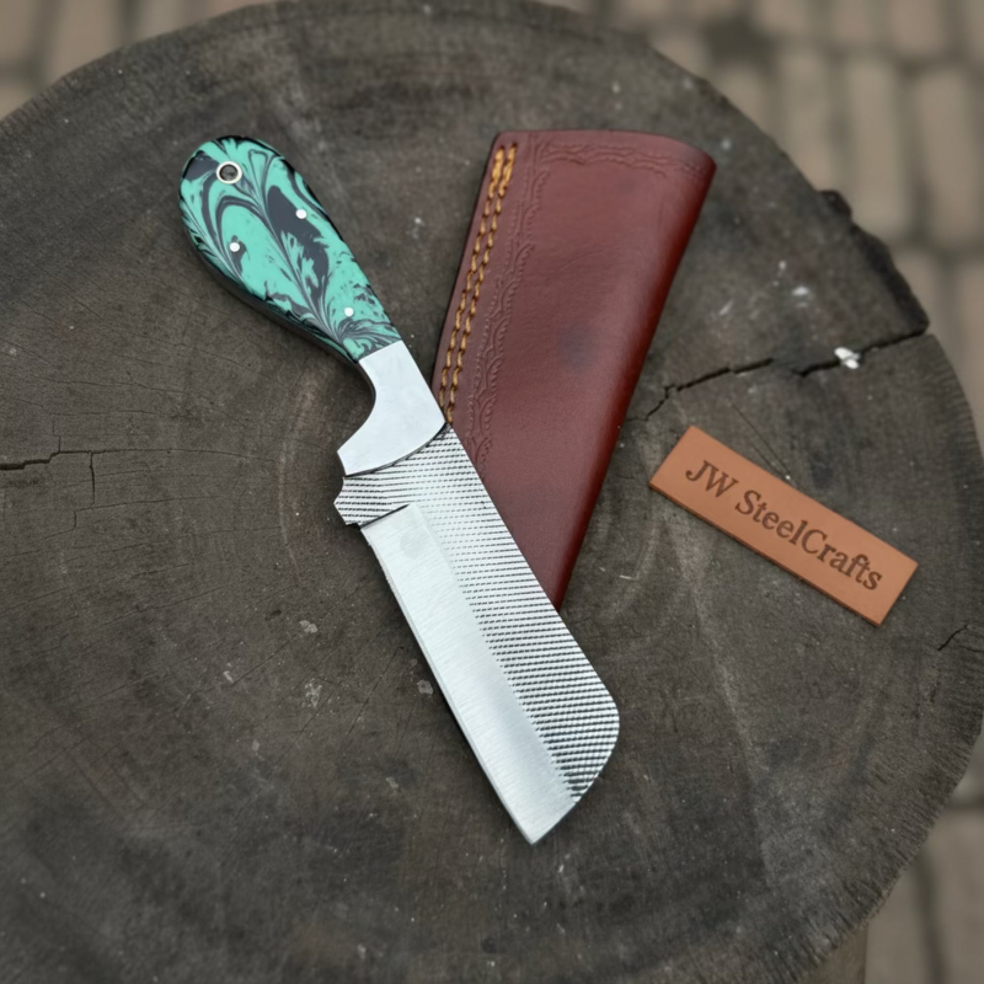 Rasp Steel Cleaver Knife 6 Inch Sheepsfoot Blade Resin Handle Western Style
