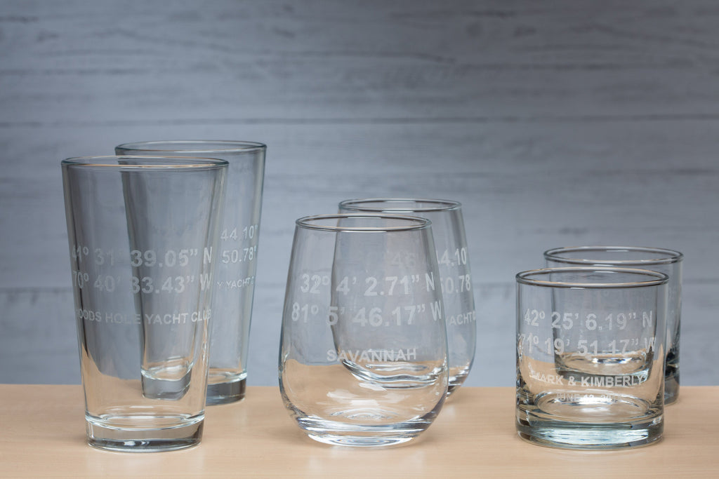 Custom GPS Coordinates Engraved Glasses