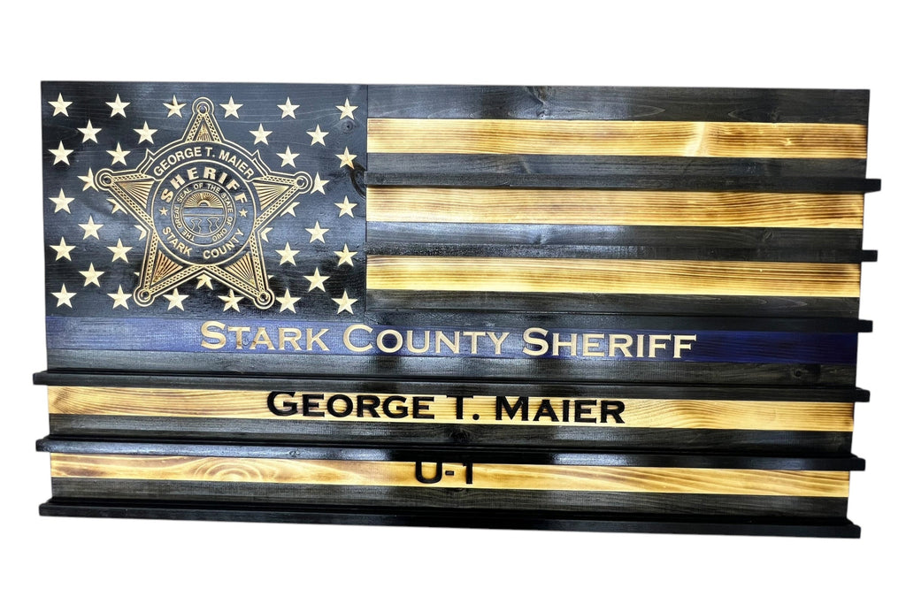 Custom Challenge Coin Display American Flag with Engraved Badge and Personalization