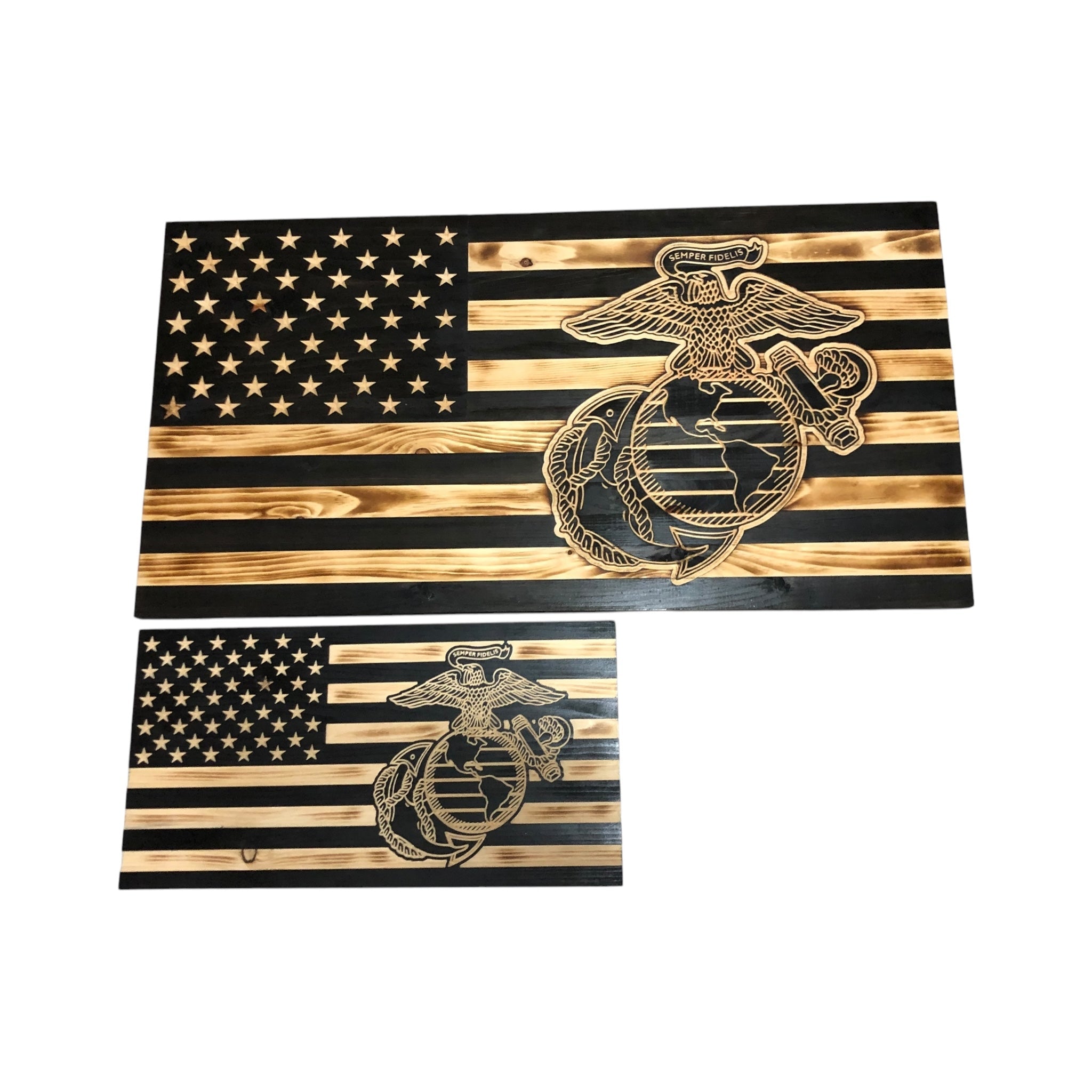Wooden American Flag with Marine Corps Logo and Personalization