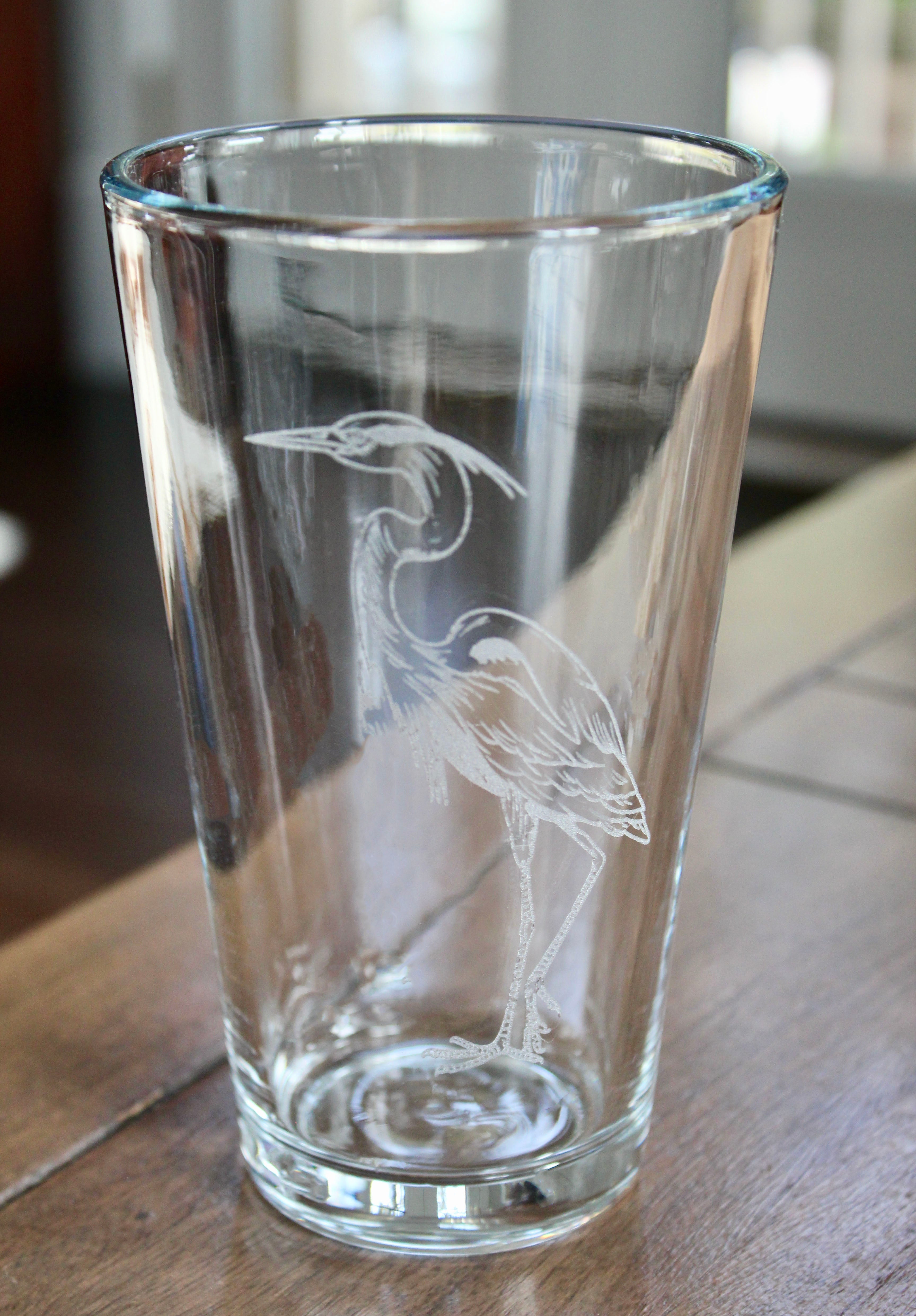 Blue Heron Engraved Glasses