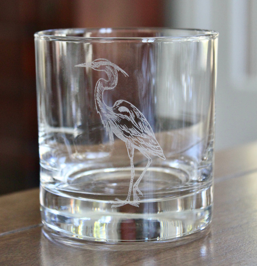 Blue Heron Engraved Glasses