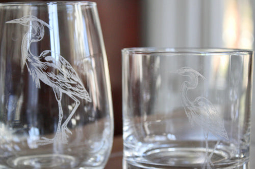 Blue Heron Engraved Glasses