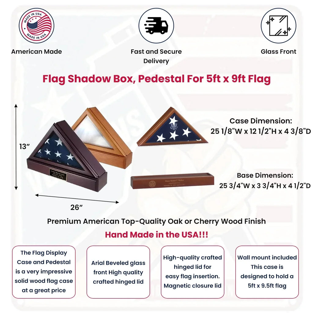 Flag Box, Flag Pedestal Box, Flag Boxes With Personalized Engraved Plate