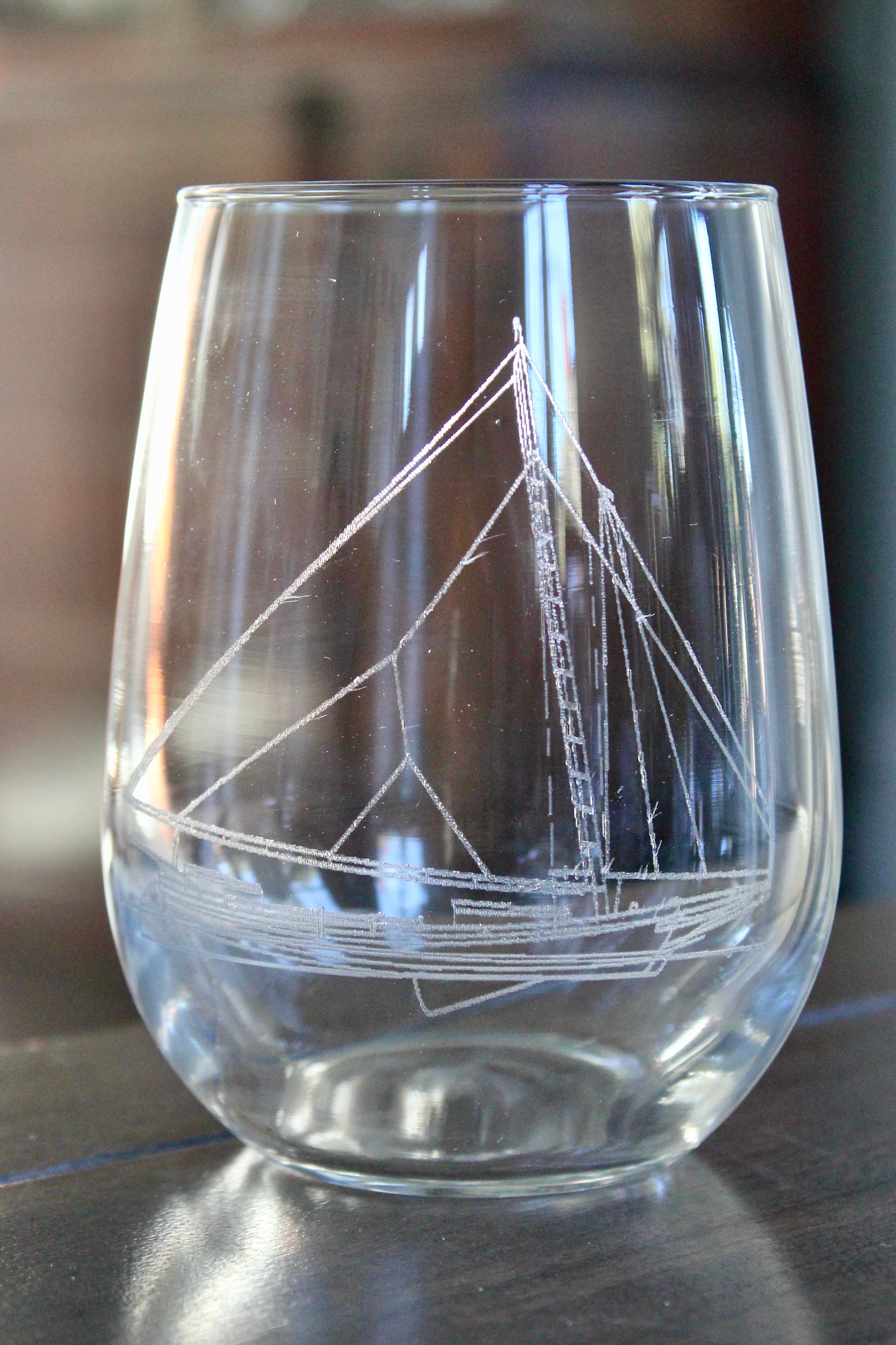 Skipjack Sailboat Engraved Glass